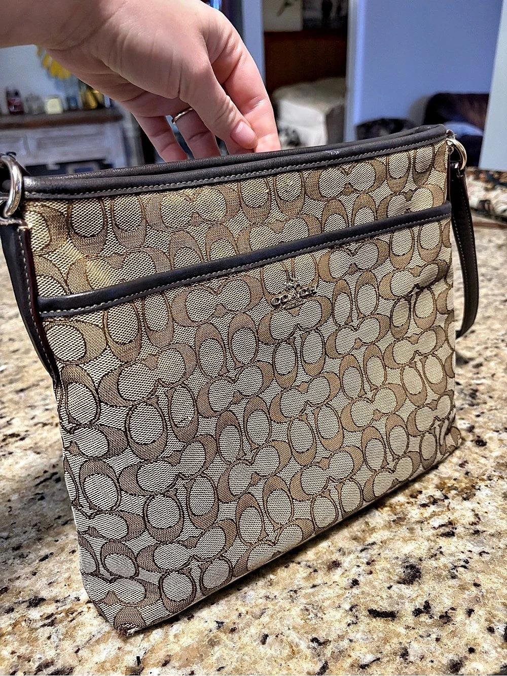 Coach Signature Zip File Crossbody Bag Brown & Tan